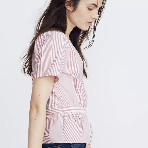MADEWELL - Ruffle-Hem Wrap Top in Stripe Mix - Picture 2 of 15